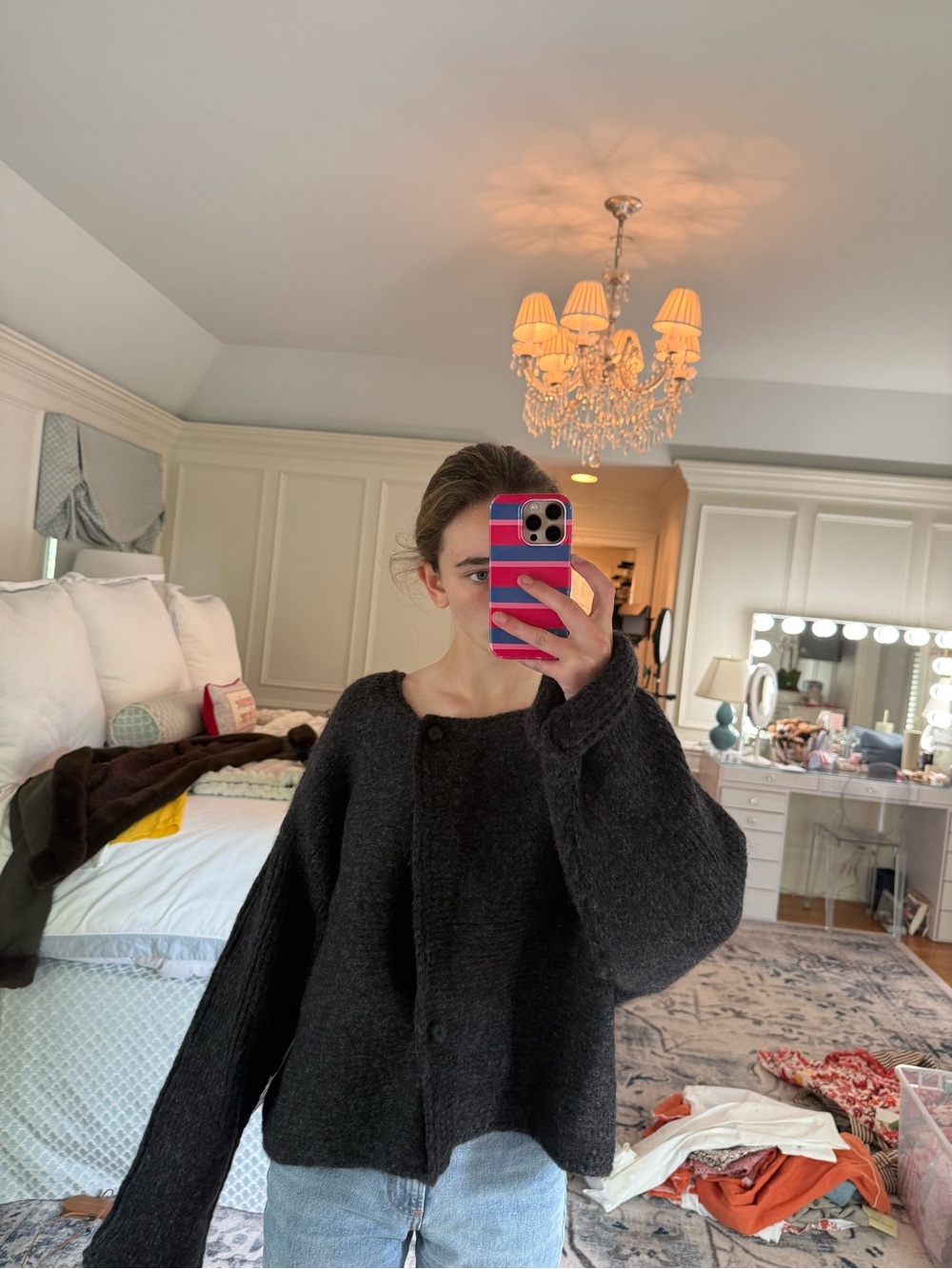 Cozy Black Oversized Button-Front Cardigan Sweater